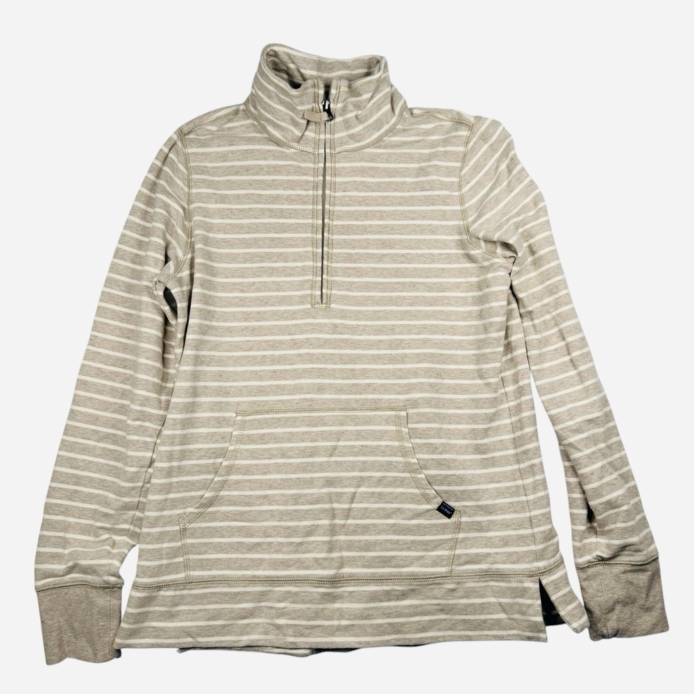 LL Bean 1/4 Zip Pullover Sweater Small Women's Brown Stripe Ultra Soft Casual